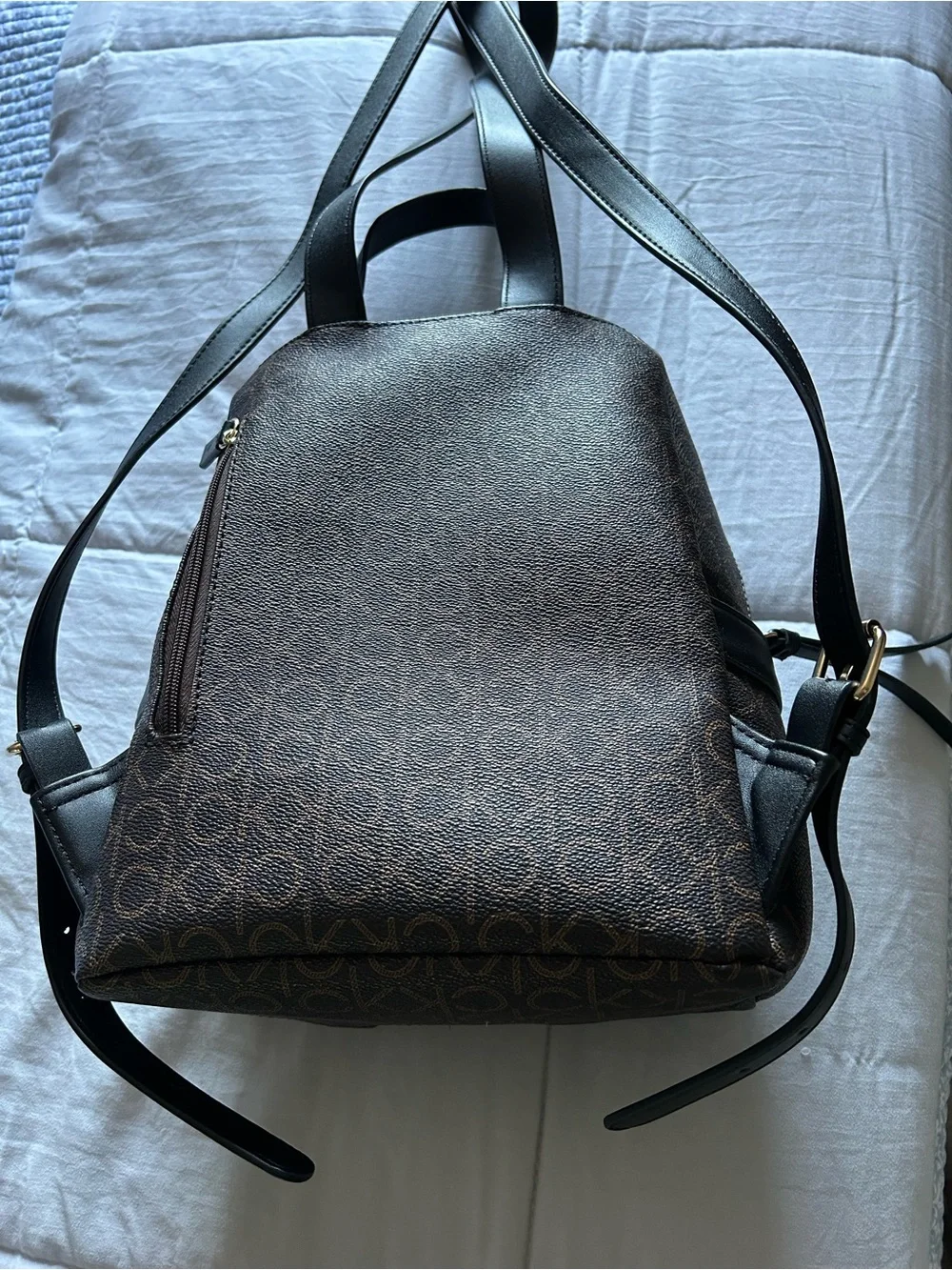 Calvin Klein Brown Monogram Logo Backpack with Gold Hardware